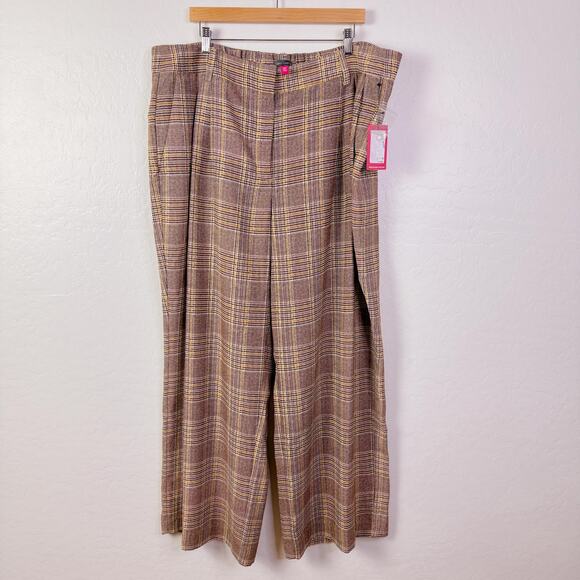 Vince Camuto Plaid Pleated Wide Leg Pants Trousers Academia Preppy Size 20W NWT - Picture 2 of 12
